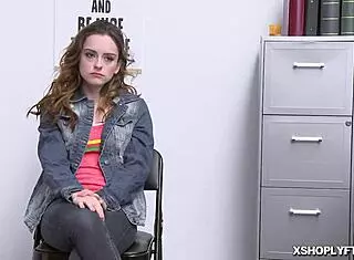 lp officer bends lily over desk for deep doggystyle in her tight brunette pussy