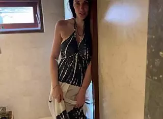 brunette milf blows load in shower reaching real orgasm