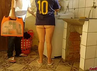 married housewife pays washing machine tech with her wet eager pussy in steamy home encounter