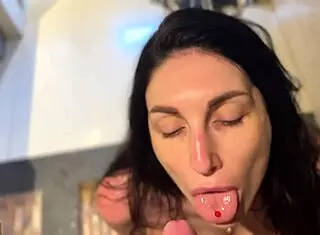 brunette milf blows load in shower reaching real orgasm