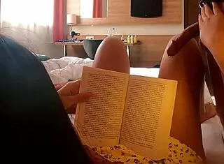 Curvy busty beauty with huge tits and ass massages guy's throbbing cock teasing out dripping precum slowly