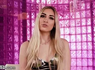 gorgeous petite blonde fingers wet pussy then deepthroats cock sloppily in pov face fuck