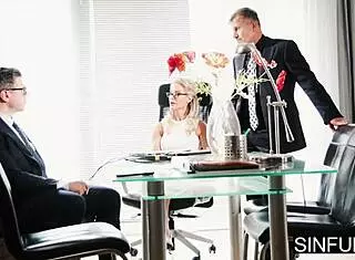 Karina King from HR deepthroats George Uhl's cock bent over office desk