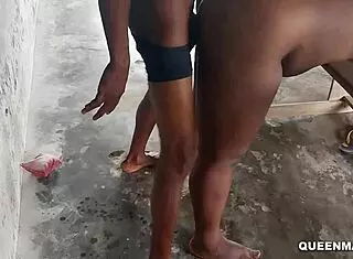 horny african ebony with hairy pussy creampied outdoors by monster cock