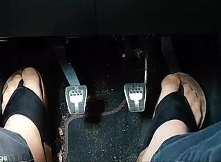Chubby german's nylon feet tease with toe separators inside the car