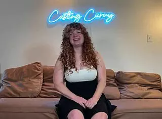 In this casting, curvy busty redhead nurse rides big cock, squirts in pov interview at hospital