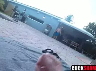 Wife Shares Big Cock With Stranger Cucking Hubby By Pool!