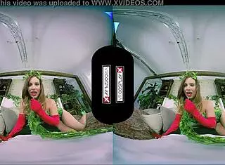 poison ivy cosplay vr features stunning redhead in garage getting smashed hard