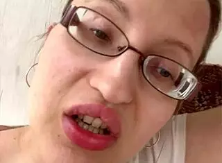 russian blonde glasses long hair huge