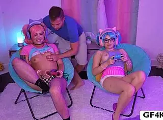 innocent girlfriends turn game into hot outdoor threesome fuck