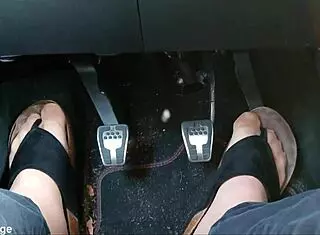 Chubby german's nylon feet tease with toe separators inside the car