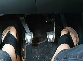 Chubby german's nylon feet tease with toe separators inside the car