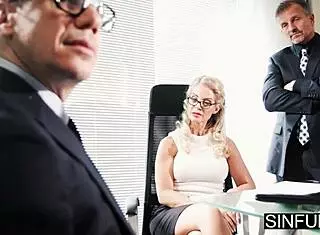 Karina King from HR deepthroats George Uhl's cock bent over office desk