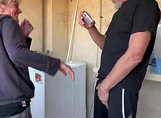 Neighbor's Wife Sneaks Laundry Blowjob Turns into Deep Throat Cum Swallow Surprise