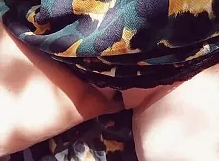 mature blonde's huge shaved cameltoe pussy flashes up close