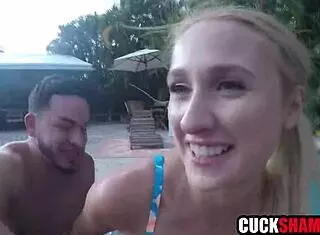Wife Shares Big Cock With Stranger Cucking Hubby By Pool!