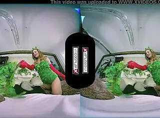 poison ivy cosplay vr features stunning redhead in garage getting smashed hard