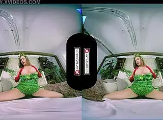 poison ivy cosplay vr features stunning redhead in garage getting smashed hard