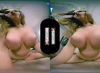 poison ivy cosplay vr features stunning redhead in garage getting smashed hard