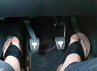Chubby german's nylon feet tease with toe separators inside the car