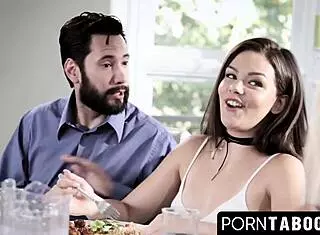 naughty old man blasts birthday facial on young brunette face