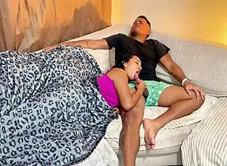 mommy and stepson cozy sharing couch time