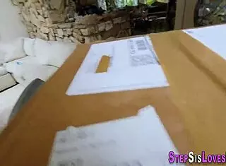 pov stepsis fingers shaved pussy then takes monster cock