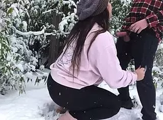 imagine a real couple fucking outdoors in snow, bent over big asses
