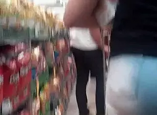 SPYING Juicy Brunette ASS in Tight Jeans at SHOP!