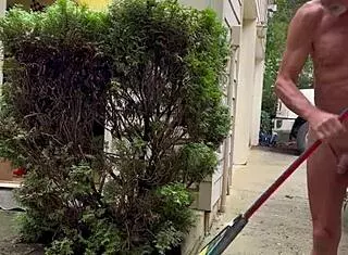 Hey, check out nakedman15 tending his garden completely naked!