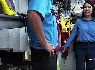 shoplifting teen tempts busty asian cop into humiliated threesome punishment