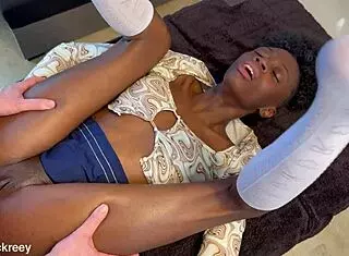 cute ebony babe takes white daddy's massive creampie load