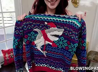 Stepsis redhead milf deepthroats my cock for christmas taboo handjob