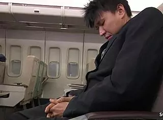 Japanese stewardess blows nervous guy cum mouth plane CFNM