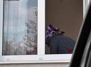 hey taxi driver check this naked milf in stockings no panties washing windows voyeur style