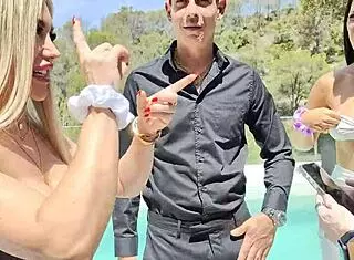 bts of poolside 4some with milf cougar swapping partners backstage