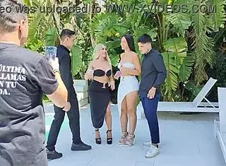 bts of poolside 4some with milf cougar swapping partners backstage