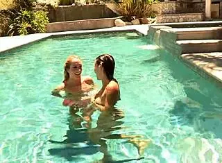 celeste star licks brett rossi's wet pussy poolside barefoot kissing