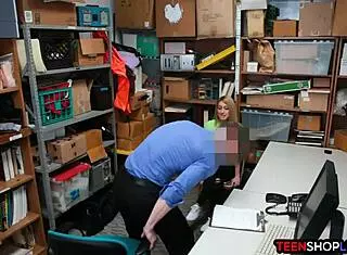 Teen shoplifter bends over for security guard's doggystyle pounding!