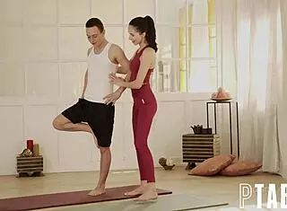 Petite yoga taboos: alyssa bounty bends for nikki nuttz hardcore ass!