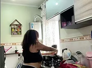 Chubby Latina Housewife Cooks In Panties Big Ass Belly Jiggles