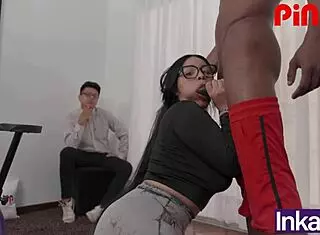 Watch this curvy Venezuelan humiliate her bf while Mandingo trainer pounds her! he moans