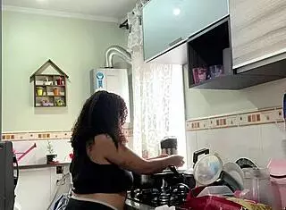 Chubby Latina Housewife Cooks In Panties Big Ass Belly Jiggles