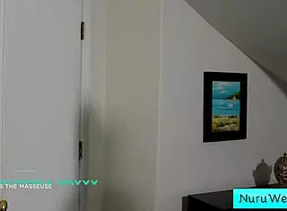 curly brunette teen masseuse grinds wet pussy on client's back in nuru massage with derrick pierce victoria voxxx