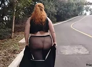 Priscila Novinha See-Through Skirt No Panties Flashing Big Tits Streets