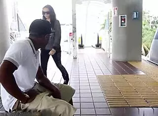 pregnant slut kneels outside sucking big black cock til facial cumshot