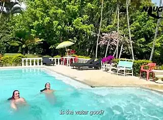 lesbians LICK and FUCK by the pool outdoors