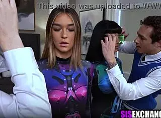 robot step sis swap has teens sucking monster cocks in wild 4some fuck!