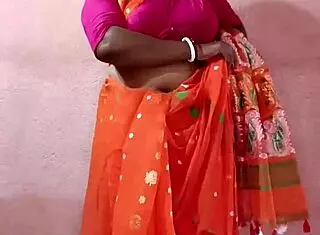 intriguing saree-clad curvy indian bbw brunette teases her chubby beauty