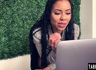 Skinny Ebony Teen Kira Noir Fingers Trimmed Pussy Masturbating to Porn